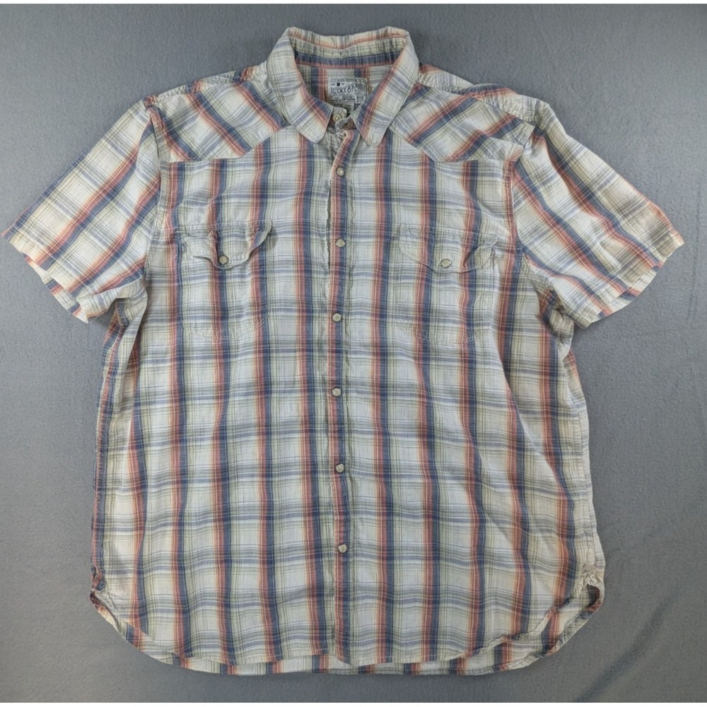Lucky Brand‎ Mens Western Pearl Snap Plaid Shirt XXL Multicolor